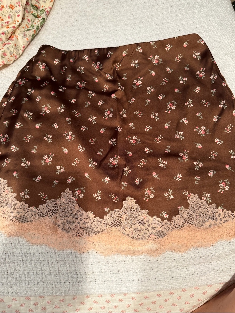 Abercrombie & Fitch Brown Mini Skirt with Pink Lace Trim